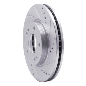 Hyundai Santa Fe Brake Rotor (1) - Front Right - R1 Concepts - Drilled & Slotted - Silver - `01-`05